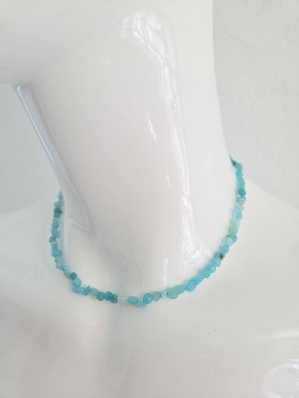 Light Blue Raw Turquoise Stone Beads Choker Necklace Silver Hardware - Picture 12 of 13